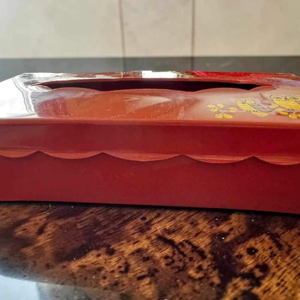 Vintage 1970s Wolff Products Owl Tissue Box Cover Burnt Orange Plastic Hinged